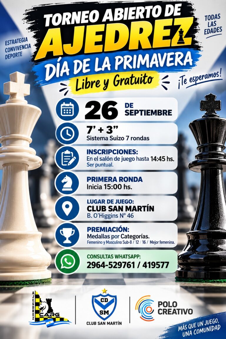 Torneo Abierto de Ajedrez Día de la Primavera: será este sábado en el Club San Martín 1 ajedrez